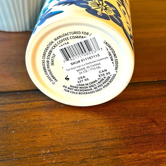 NWT Starbucks Farm Rio Limited Edition Blue & White Tropical Print Tumbl… - Picture 7 of 8